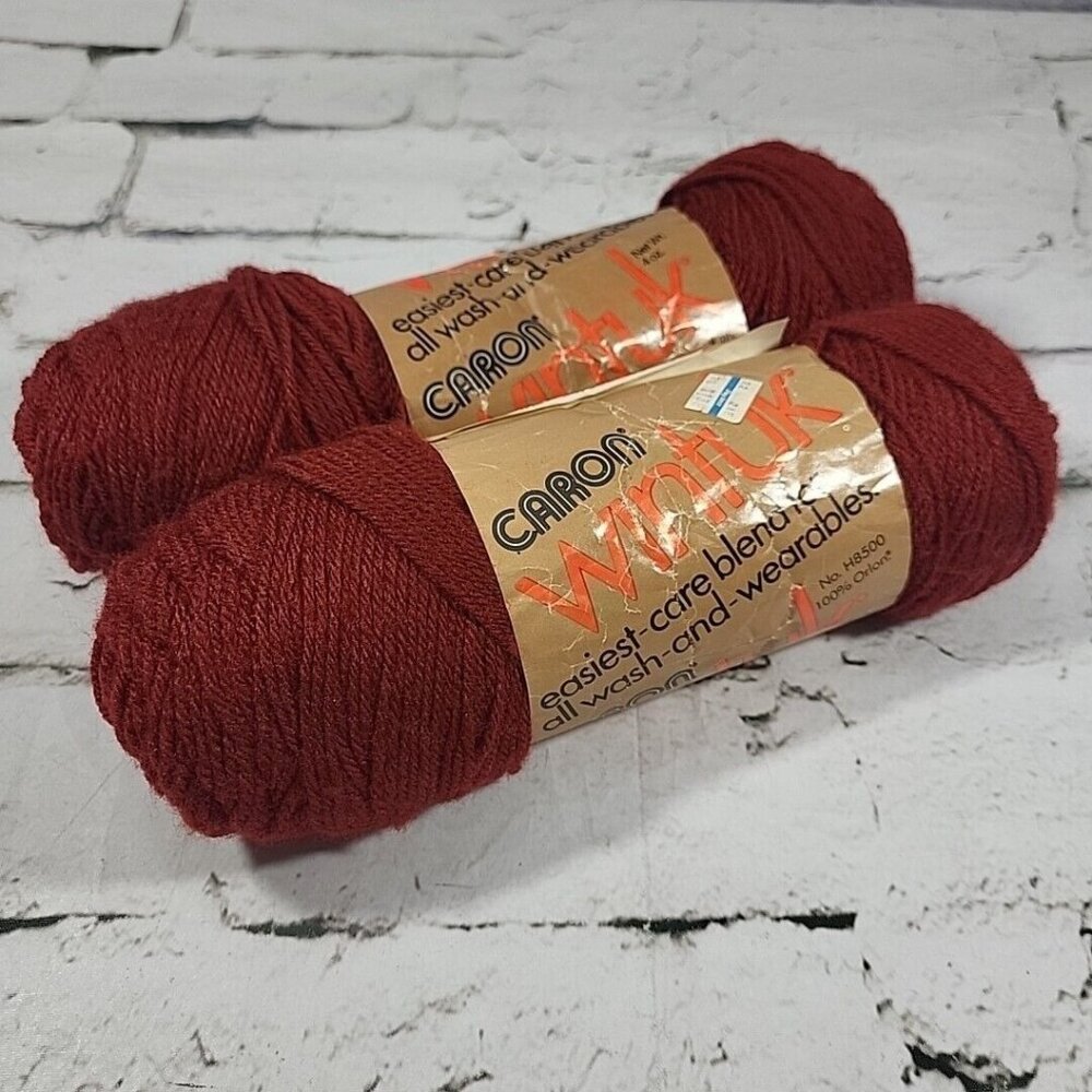 Vintage Caron Wintuk Yarn Lot of 2 Skeins Dark Terra Cotta‎